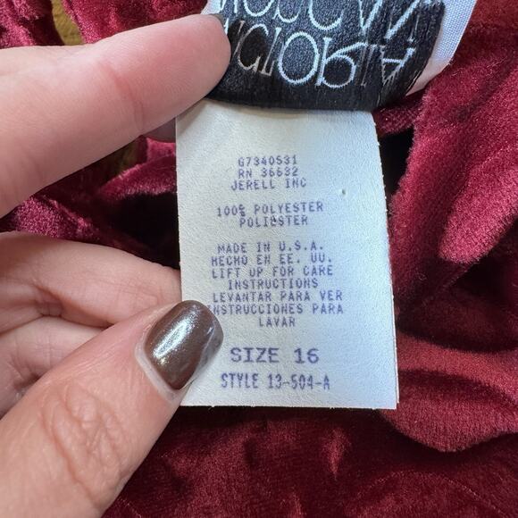 VINTAGE Victoria Morgan Womens Plus Sz 16 Burgundy Velour Blouse & Skirt Set - Picture 10 of 11